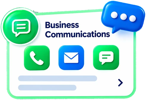 Business Communications card with call, email and chat
