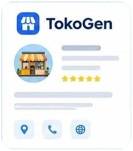 TokoGen business card with a store photo and rating