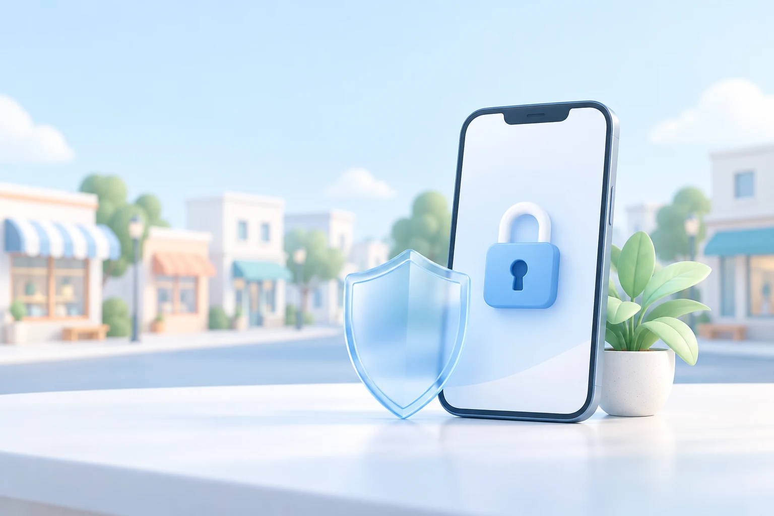 Privacy and personal data protection Phone, lock and shield representing privacy and personal data protection