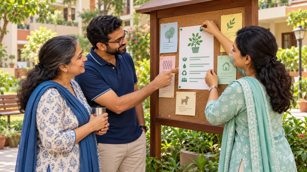 Neighbourhood update: Neighbours sharing an update on a community noticeboard